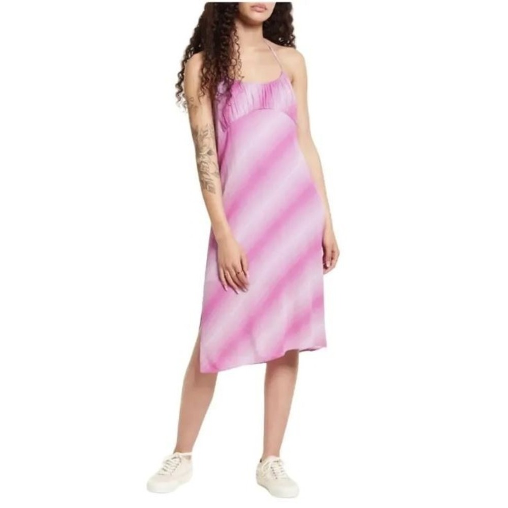 BP. Women's Halter Sleeveless Midi Dress in Purple Pink Diagonal Ombre Large